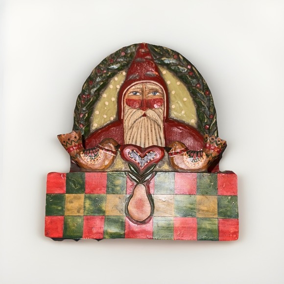 P Schifferl MIDWEST Folk Art SANTA Birds CHRISTMAS Card Holder Box 10" - Picture 2 of 6